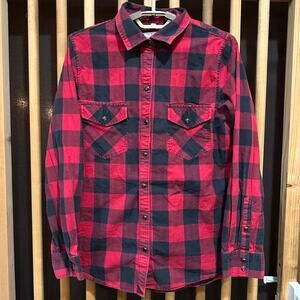 Untuckit Top Womens 8 Red Black Buffalo Pearl Snap Button Up Long Sleeve Cotton